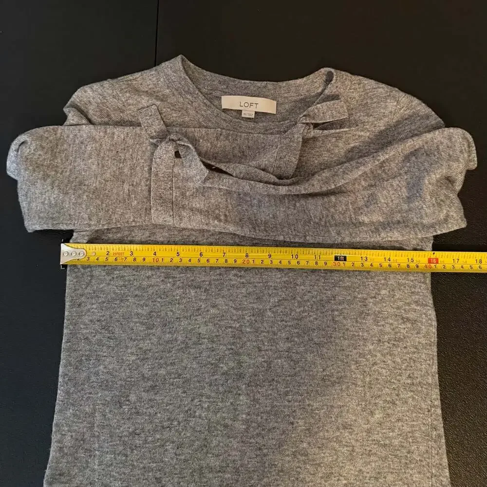 LOFT Gray‎ Marled Tie-Cuff Crewneck Pullover Sweater-XS